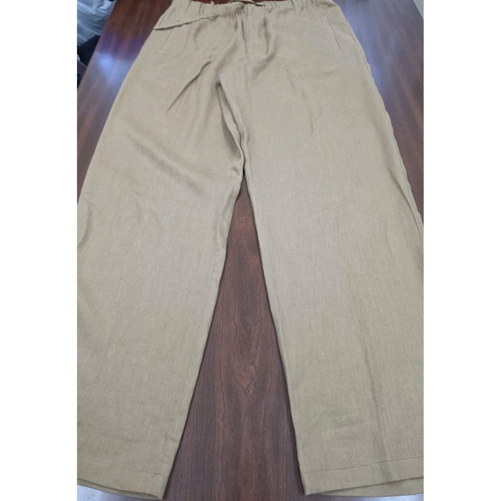 Parisian Signature Womens XL Tank Khaki 100% Linen Wide Leg Elastic Waist Pants